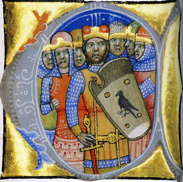 Miniature de sept chefs hongrois, vers 1360. Agrandissement : Homme Khitan, détail de la peinture murale du tombeau d'Aohan, dynastie Liao, Mongolie intérieure.