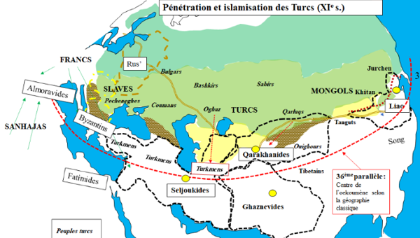 Pénétration et de l'islamisation des Turcs (XIe s.), carte Simon Pierre.