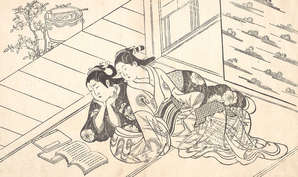 Nishikawa Sukenobu, Deux femmes lisant, vers 1730 (estampe, Metropolitan Museum) Nishikawa Sukenobu, Deux femmes lisant, vers 1730 (estampe, Metropolitan Museum)