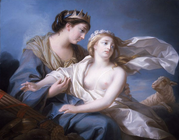Élisabeth Vigée Le Brun, L'Innocence se réfugiant dans les bras de la Justice, 1779, musée des Beaux-Arts d'Angers. Agrandissement : Élisabeth Vigée Le Brun, La Paix ramenant l'Abondance, 1780, Paris, musée du Louvre.
