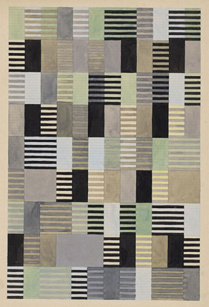 Anni Albers, Projet de tapisserie de soie 1926, Harvard Art Museums, Cambridge, Massachusetts. Agrandissement : Motifs textiles d'Anni Albers, musée juif de New York.