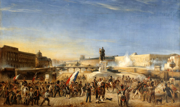 Combats sur le Pont-Neuf et prise du Louvre, le 29 juillet 1830, Paris, mus&eacute;e Carnavalet. Agrandissement : Prise de l'H&ocirc;tel de ville : le Pont d'Arcole, Am&eacute;d&eacute;e Bourgeois, Ch&acirc;teau de Versailles.
