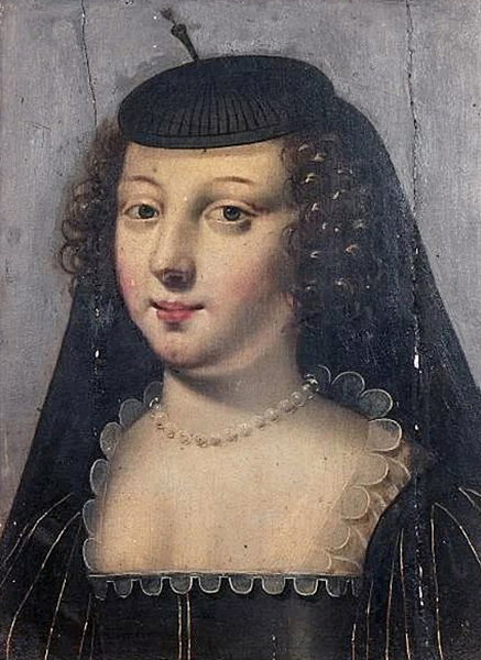 La Petite Princesse de Longeville, peinture sur bois attribuée à Jean Ducayer, entre 1625 et 1650. Agrandissement : d?après Henri Beaubrun le Jeune, Anne Geneviève de Bourbon, duchesse de Longueville, XVIIe siècle, Chantilly, musée Condé.