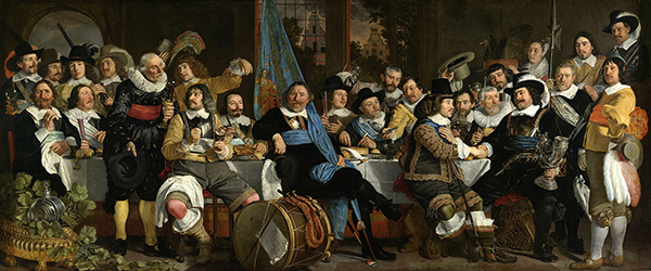 Banquet de la garde civique d'Amsterdam à l'occasion de la paix de Münster, Bartholomeus van der Helst, 1648, Amsterdam, Rijksmuseum.