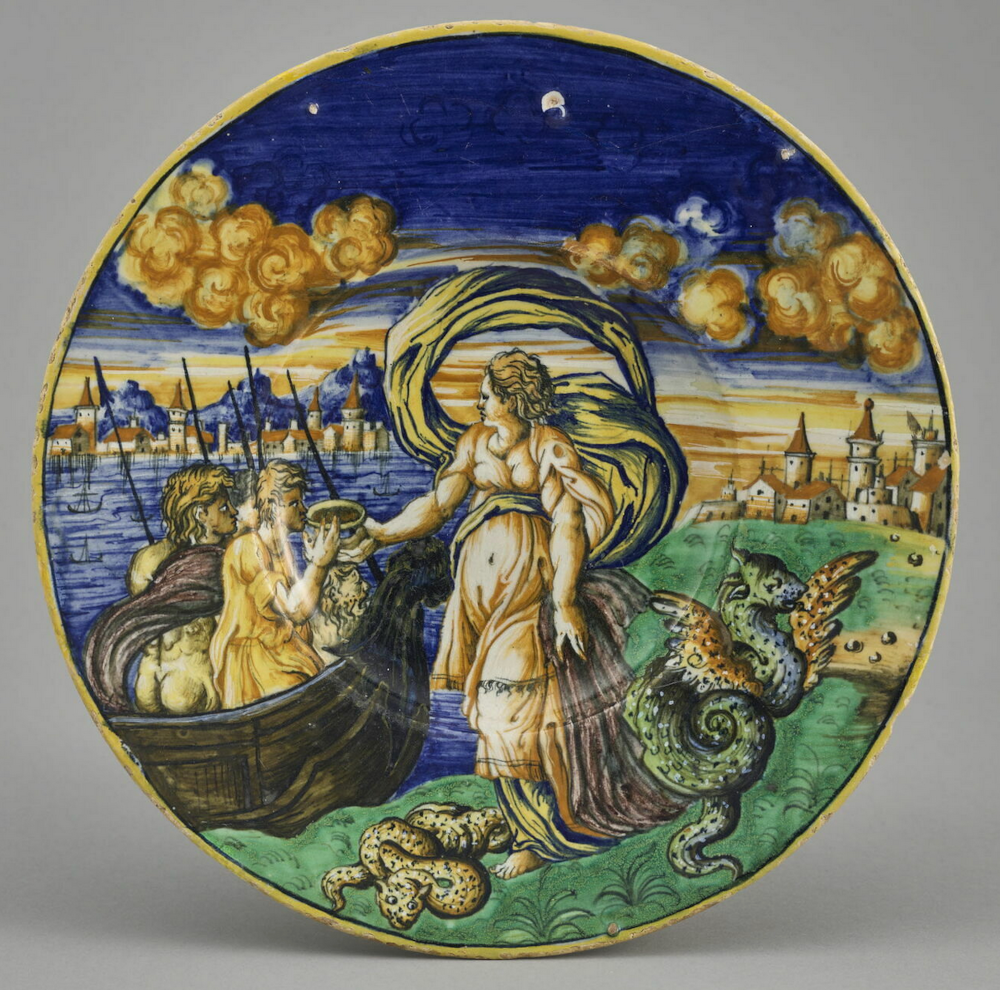 ulysse-circe-assiette.png Circé et les compagnons d'Ulysse, assiette italienne du XVIe siècle, Paris, musée du Louvre.