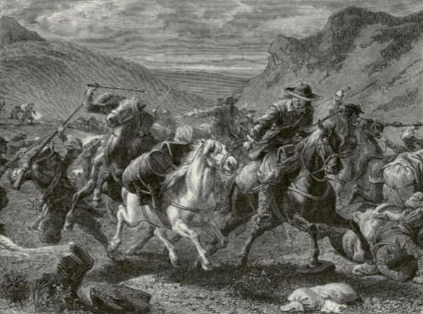 Louis-Guillaume Figuier, Faux cavaliers attaqués dans une embuscade par les soldats du roi, XIXe siècle.