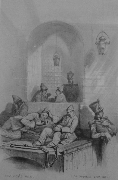 Jules Noël, Bagnards du bagne de Brest : la double chaîne, 1844, musée des Beaux-Arts de Brest. Agrandissement : ules Noël, Bagnards du bagne de Brest : la bastonnade, 1844, musée des Beaux-Arts de Brest.