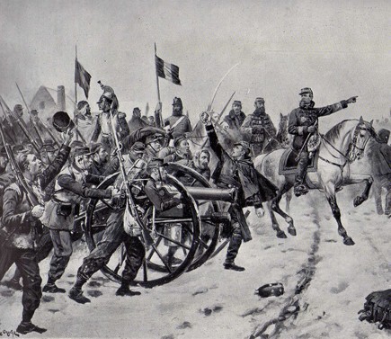Bataille du Mans, tableau de Maurice Orange, in Histoire générale de la guerre franco-allemande, 1870-1871, colonel Rousset, édition Jules Tallandier, 1911.
