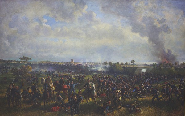 Aux environs d'Orléans, scène de la guerre franco-allemande de 1870, Franz Adam, 1877, musée Soumaya, Mexico.