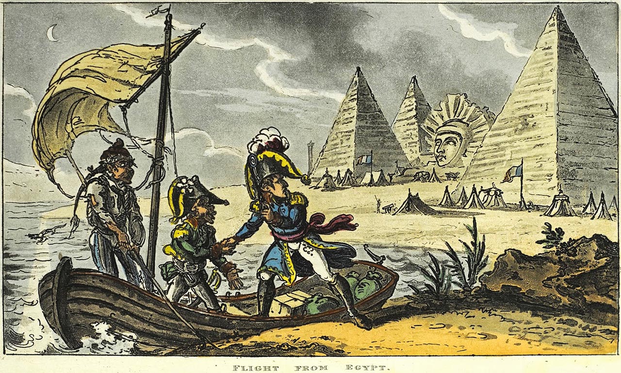 Napoléon Bonaparte quittant l’Égypte, caricature de Rowlandson