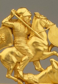 Peigne avec scène de bataille (détail), art scythe, IVe siècle av. J.-C., Saint-Pétersbourg, musée de l'Ermitage.
