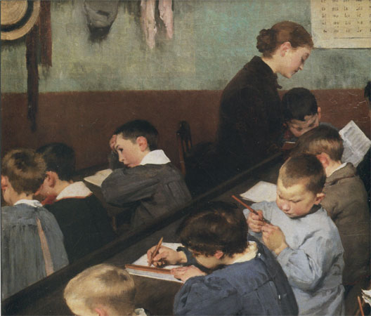 En classe, le travail des petits (Henri Geoffroy, 1889, Paris, minist&egrave;re de l'Education nationale)