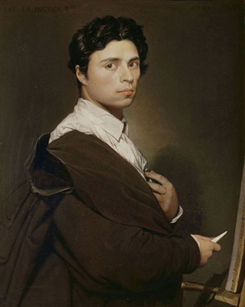 Jean-Dominique Ingres, autoportrait &agrave; 24 ans (1780-1867), mus&eacute;e Cond&eacute;, Chantilly. Agrandissement : Ingres, Bonaparte, Premier Consul, 1803-1804, Li&egrave;ge, La Boverie.