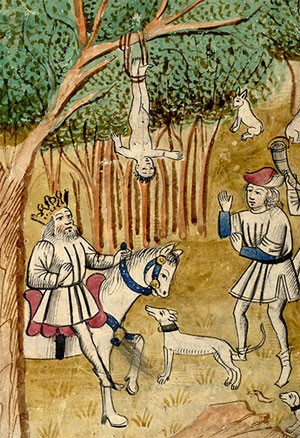 Jean Mansel, Polybos trouvant Oedipe attaché à un arbre, La Fleur des histoires, XVème s., BnF, Paris