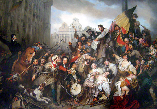 La contagion révolutionnaire, Égide Charles Gustave Wappers, 1834, musées royaux des Beaux-Arts de Belgique. Avec l'Épisode des journées de septembre 1830, les autorités redoutent un embrasement en Belgique à la suite des Trois Glorieuses en France