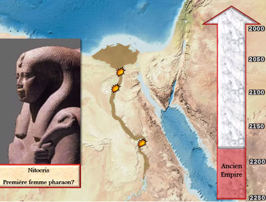 Égypte : la première période intermédiaire, une carte animée de Vincent Boqueho pour Herodote.net, 2014