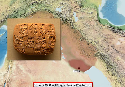 La Mésopotamie à l'aube de l'Histoire, une carte animée de Vincent Boqueho pour Herodote.net, 2014