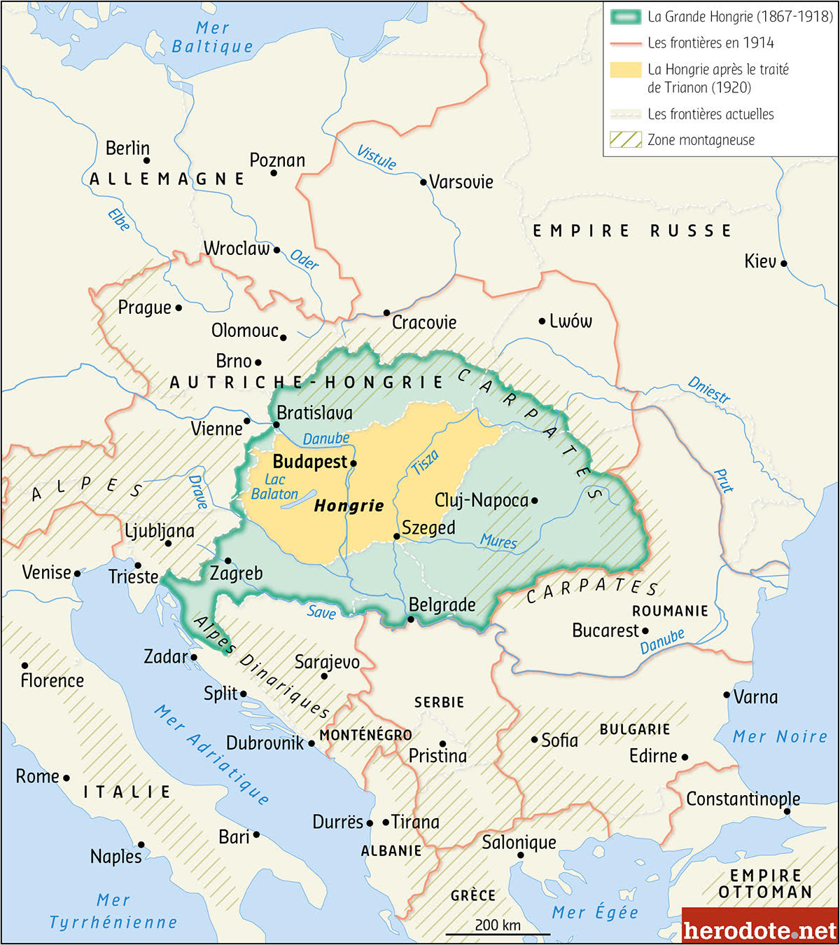 La Hongrie : impossible mariage avec l'empire germanique (carte de Fabrice Le Goff pour Herodote.net)