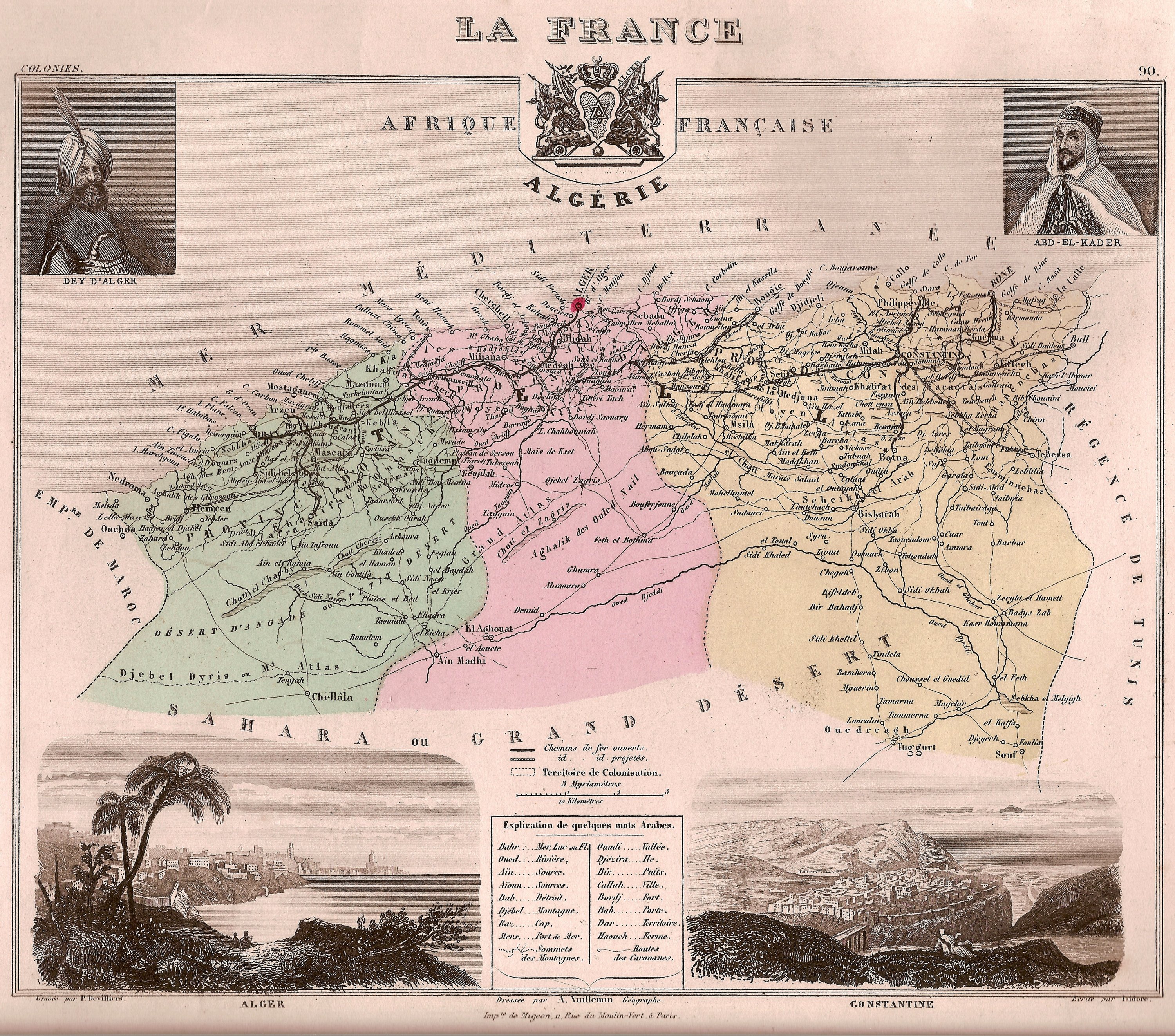Les trois départements français en Algérie française (Alexandre Vuillemin, 1877) 