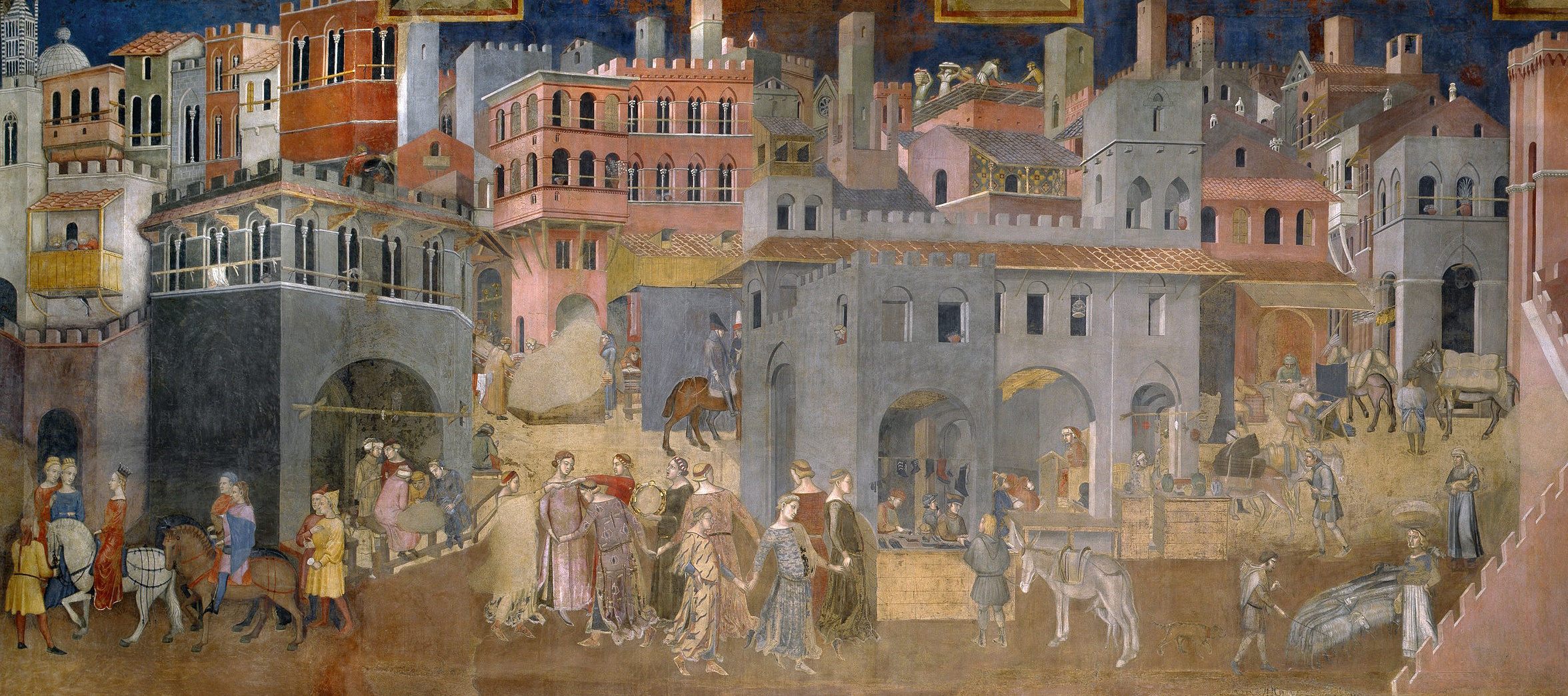 Les effets du Bon Gouvernement à la ville  (Palais communal de Sienne, vers 1338, Ambrogio Lorenzetti)