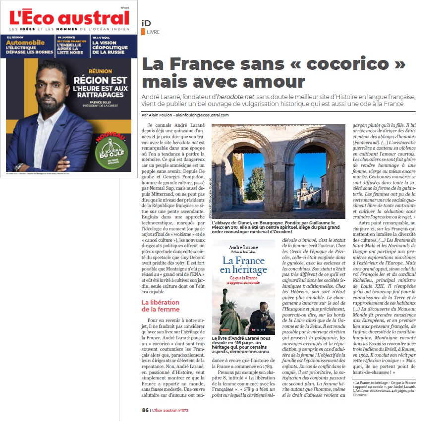 Notre Héritage (article d'Alain Foulon, L'Éco Austral, 30 novembre 2022)
