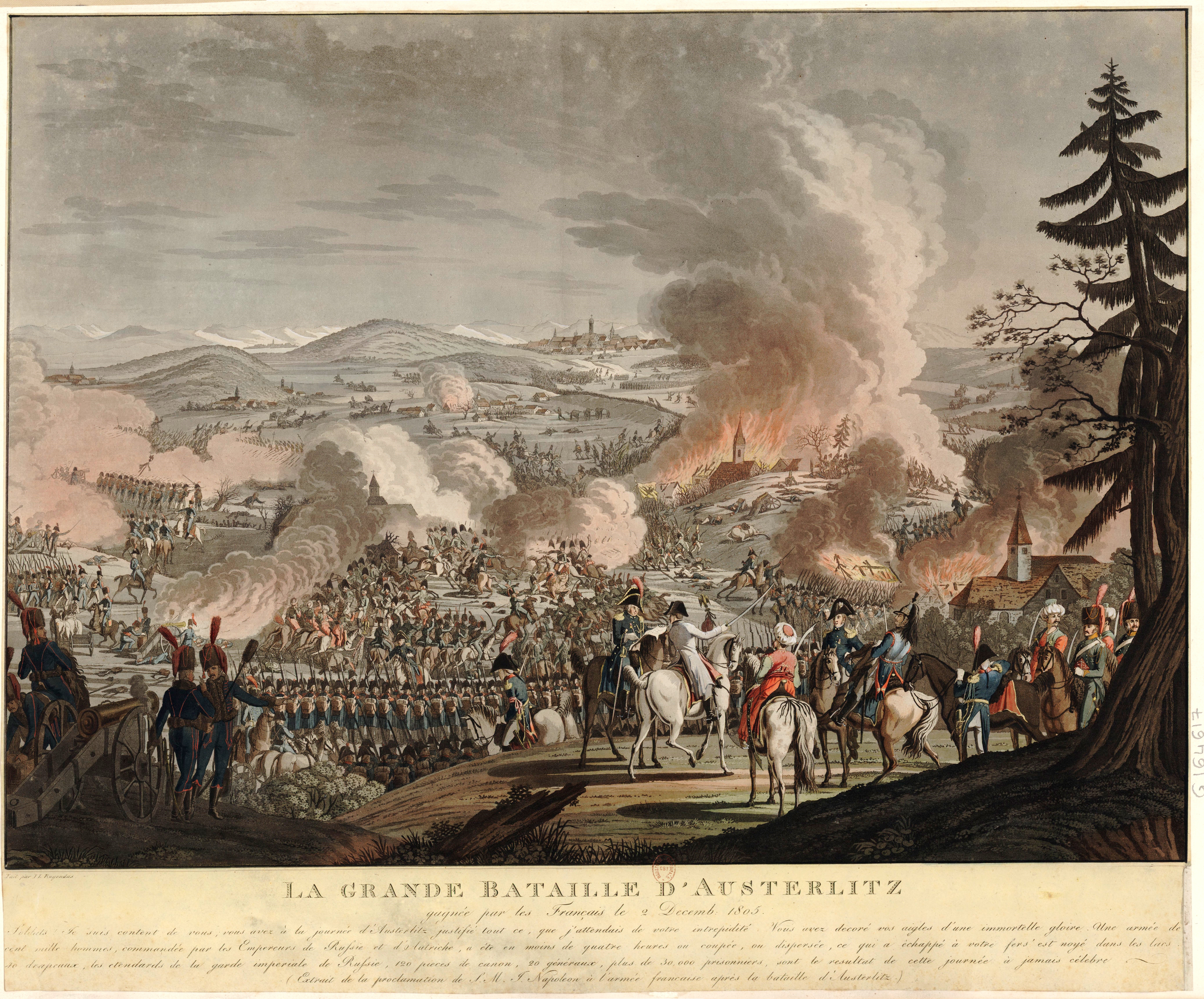 La Grande Bataille d'Austerlitz, estampe de Johann Lorenz Rugendas, Augsbourg