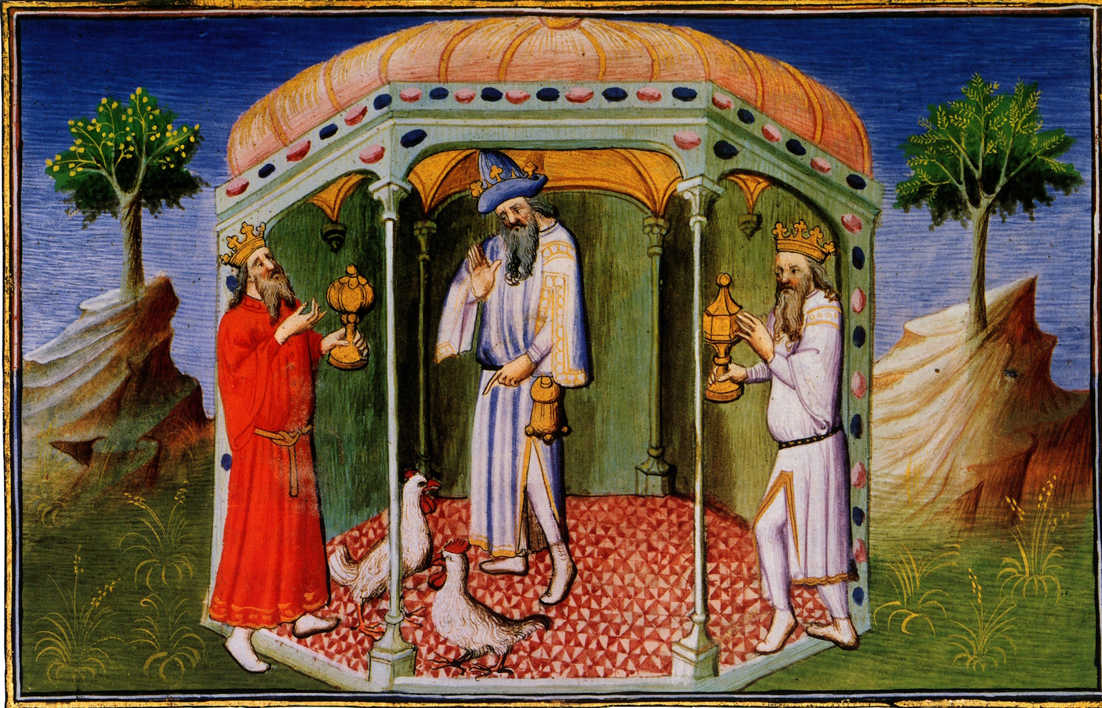 Marco Polo, Le Livre des Merveilles (1413, folio 71) : Marco Polo décrit les richesses en or et pierres précieuses de l'île de Cipingu (le Japon)