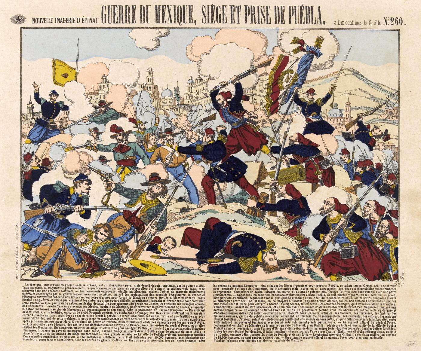 Les zouaves au siège et à la prise de Puebla (Mexique) le 20 mars 1863 (image d'Épinal, MUCEM, Marseille)