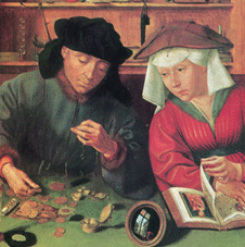 Le changeur et sa femme, par Quentin Metsys (n&eacute; &agrave; Louvain en 1466- mort &agrave; Anvers le 14 septembre 1530)