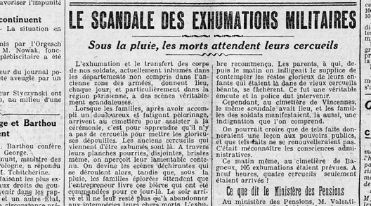 Le scandale des exhumations militaires (La Presse, 26 avril 1922)