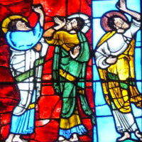 Vitrail de l'Ascension, cath&eacute;drale Saint-Julien, Le Mans (XIIe si&egrave;cle)