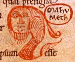 Caricature de Mahomet, dans Pierre le V&eacute;n&eacute;rable, traduction du Coran, vers 1143, Paris, Bnf