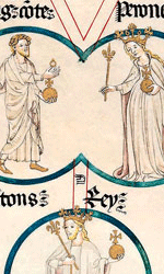 Raymond B�renger IV, P�tronille d'Aragon et leur fils Alphonse II (G�n�alogie des rois d'Aragon de Poblet, 1400)