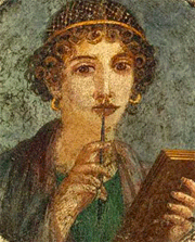 Portrait de jeune fille dite Sapho, fresque romaine de Pomp&eacute;i, 1er s. ap. J.-C., mus&eacute;e arch&eacute;ologique, Naples
